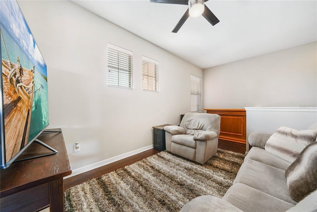 23527 Awabuki Unit 202, Venice, FL 34293 - living area with wood finished floors and ceiling fan