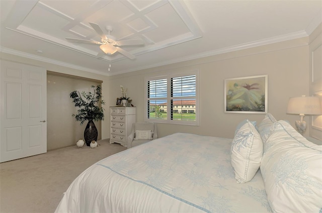 12590 Ghiberti Cir Unit 201, Venice, FL 34293 - carpeted bedroom featuring crown molding and a ceiling fan