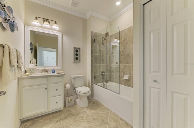 12590 Ghiberti Cir Unit 201, Venice, FL 34293 - bathroom with crown molding, vanity, combined bath / shower with glass door, and a closet