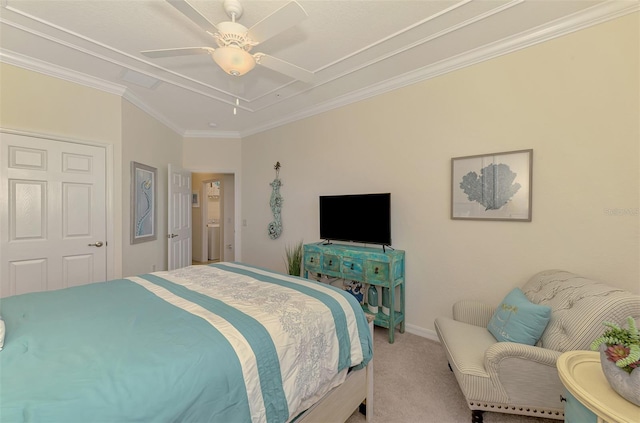 12590 Ghiberti Cir Unit 201, Venice, FL 34293 - bedroom with carpet, ornamental molding, and ceiling fan
