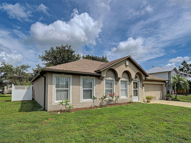 3139 Point St, North Port, FL 34286 - ranch-style home with stucco siding, concrete driveway, an attached garage, and roof with shingles