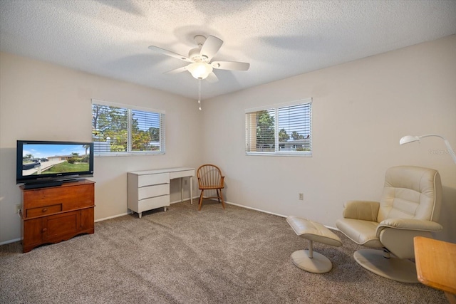 2941 Datura Rd, Venice, FL 34293 - sitting room featuring light colored carpet, ceiling fan, and a textured ceiling