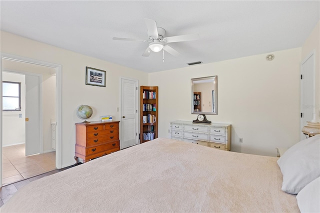 1315 Pine Needle Rd, Venice, FL 34285 - tiled bedroom featuring a ceiling fan and a closet
