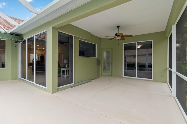 6619 Pinefeather Ct, Bradenton, FL 34203 - unfurnished sunroom with a ceiling fan and a skylight