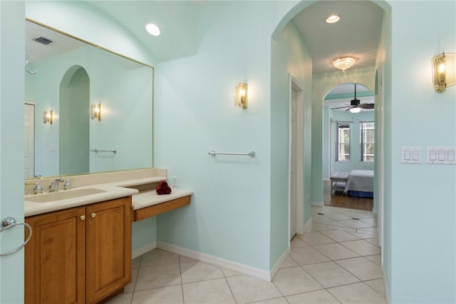 6619 Pinefeather Ct, Bradenton, FL 34203 - ensuite bathroom featuring vanity, tile patterned floors, a ceiling fan, and recessed lighting