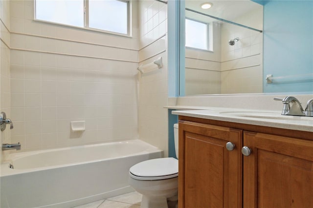 6619 Pinefeather Ct, Bradenton, FL 34203 - bathroom with vanity, shower / tub combination, and tile patterned flooring
