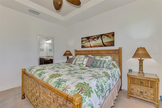 371 Capulet Dr, Venice, FL 34292 - bedroom featuring carpet floors, connected bathroom, and ceiling fan