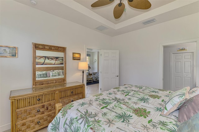 371 Capulet Dr, Venice, FL 34292 - bedroom featuring light tile patterned flooring and a ceiling fan