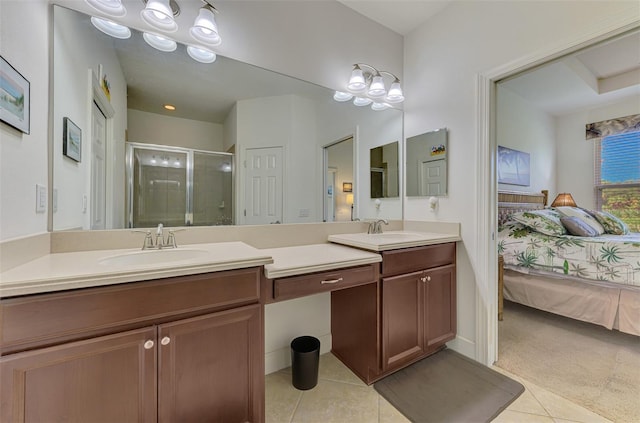 371 Capulet Dr, Venice, FL 34292 - bathroom with ensuite bath, tile patterned floors, double vanity, and a stall shower