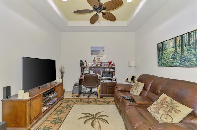 371 Capulet Dr, Venice, FL 34292 - living area with a ceiling fan, an office area, and a raised ceiling