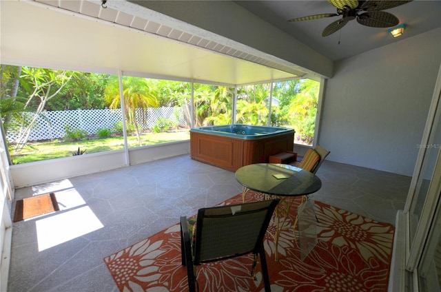 505 Duke Rd, Venice, FL 34293 - sunroom featuring a hot tub and a ceiling fan