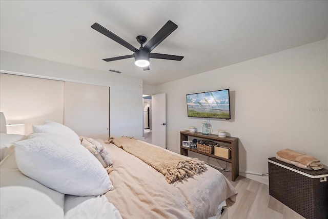 1211 Capri Isles Blvd Unit 6, Venice, FL 34292 - bedroom with light wood-type flooring, a closet, and ceiling fan