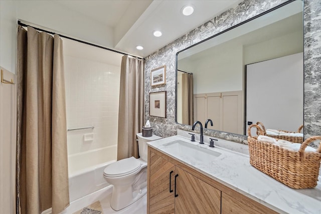 1211 Capri Isles Blvd Unit 6, Venice, FL 34292 - full bathroom with shower / bath combo with shower curtain, vanity, and recessed lighting