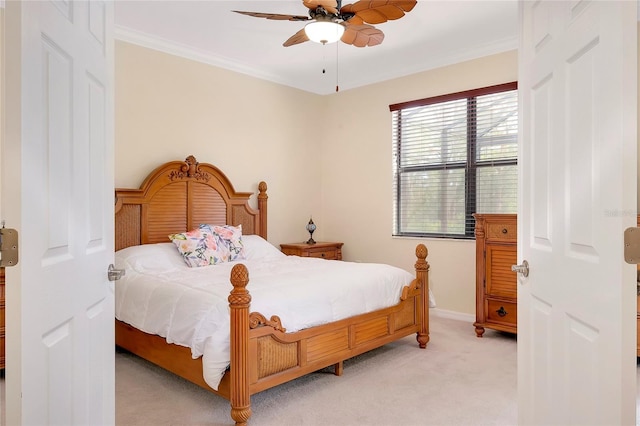 12187 Amica Loop, Venice, FL 34293 - bedroom featuring light colored carpet, crown molding, and ceiling fan