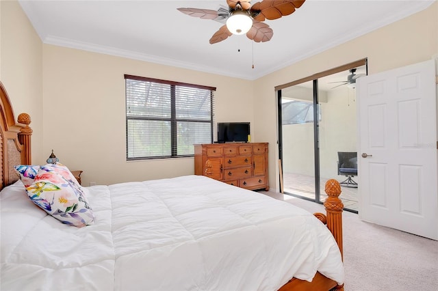 12187 Amica Loop, Venice, FL 34293 - bedroom featuring carpet floors, ornamental molding, access to outside, and a ceiling fan