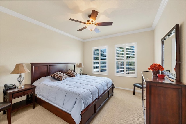 700 Gardens Edge Dr Unit 722, Venice, FL 34285 - bedroom featuring crown molding, light colored carpet, and a ceiling fan