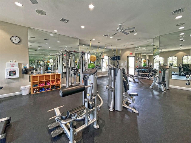 5832 Semolino St, Nokomis, FL 34275 - workout area featuring ceiling fan and recessed lighting