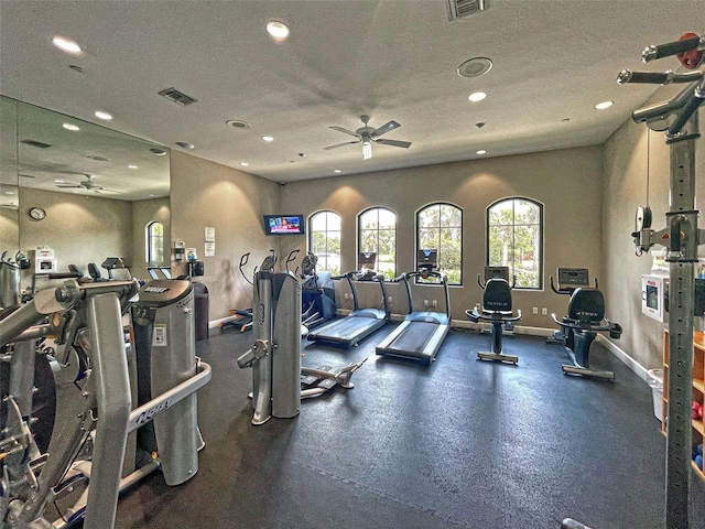 5832 Semolino St, Nokomis, FL 34275 - gym with a ceiling fan, recessed lighting, and a textured ceiling