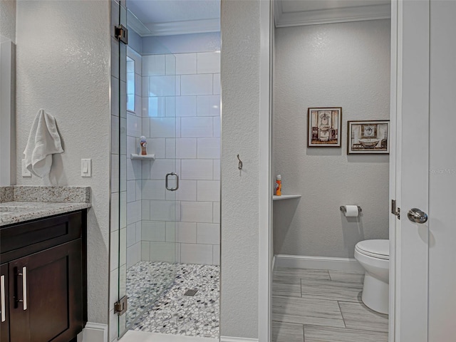 48 Lark Dr, Placida, FL 33946 - bathroom with a stall shower, vanity, and ornamental molding