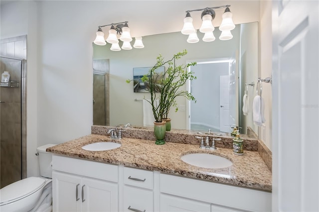 19269 Serafina St, Venice, FL 34293 - full bathroom featuring double vanity, an enclosed shower, and a chandelier