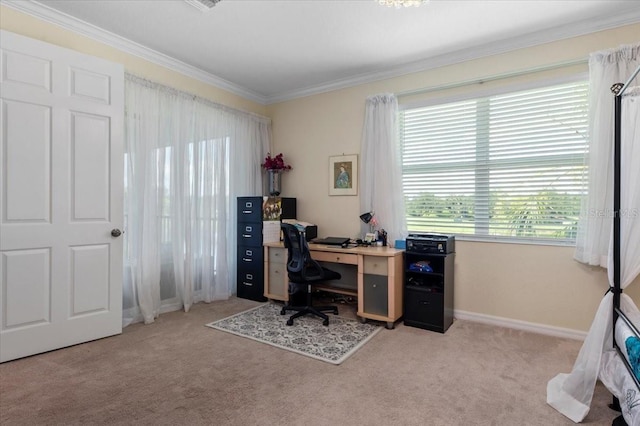935 Tidewater Shrs Unit 721, Bradenton, FL 34208 - carpeted home office featuring crown molding and baseboards