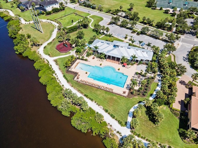 935 Tidewater Shrs Unit 721, Bradenton, FL 34208 - bird's eye view of a pool area and a nearby body of water