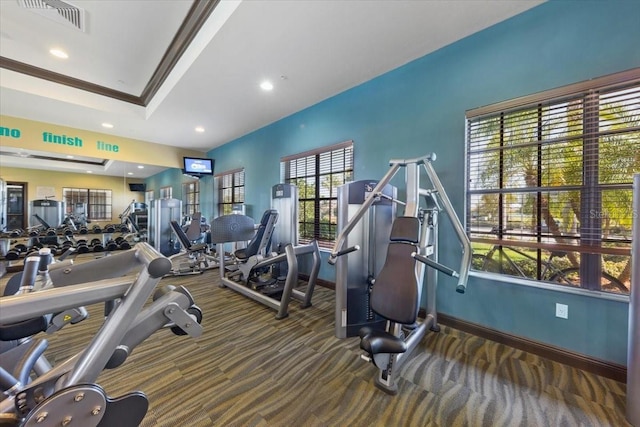 935 Tidewater Shrs Unit 721, Bradenton, FL 34208 - workout area featuring carpet flooring and recessed lighting