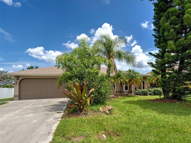 23102 Madelyn Ave, Port Charlotte, FL 33954 - view of property hidden behind natural elements with driveway, stucco siding, and a garage