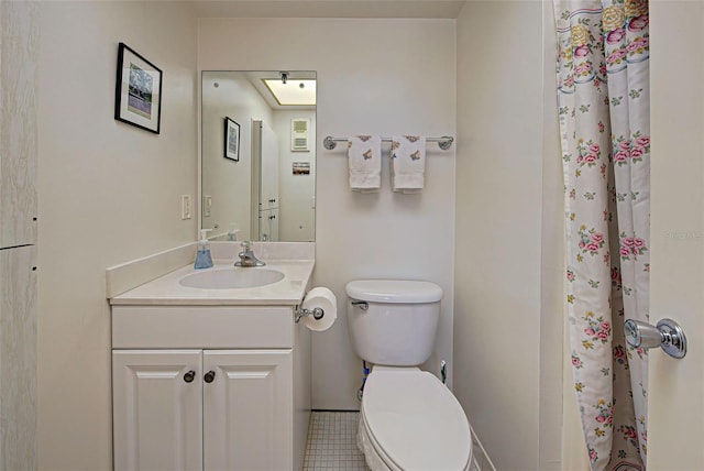 244 Saint Augustine Ave Unit 202, Venice, FL 34285 - bathroom with vanity, a shower with shower curtain, and tile patterned flooring