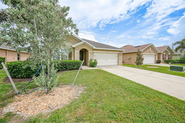 7164 Mikasa Dr, Punta Gorda, FL 33950 - ranch-style house featuring stucco siding, a front yard, driveway, and an attached garage