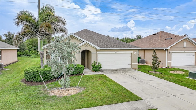 7164 Mikasa Dr, Punta Gorda, FL 33950 - single story home with stucco siding, an attached garage, driveway, a front yard, and a shingled roof