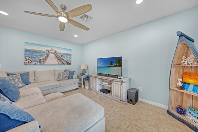 7164 Mikasa Dr, Punta Gorda, FL 33950 - tiled living area with ceiling fan and recessed lighting