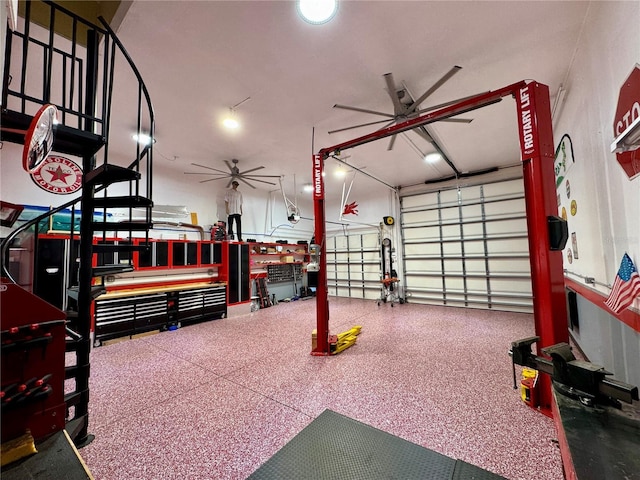 6522 Pimlico St, North Port, FL 34291 - garage featuring ceiling fan and a workshop area
