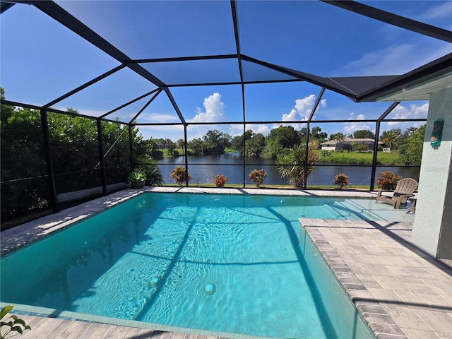 108 Albatross Rd, Rotonda West, FL 33947 - outdoor pool with a water view, a patio area, and glass enclosure