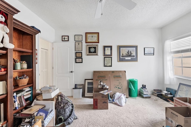 1429 Turnberry Dr, Venice, FL 34292 - office area with carpet floors, ceiling fan, and a textured ceiling