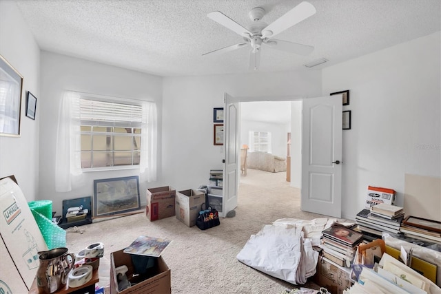 1429 Turnberry Dr, Venice, FL 34292 - carpeted living area featuring ceiling fan and a textured ceiling