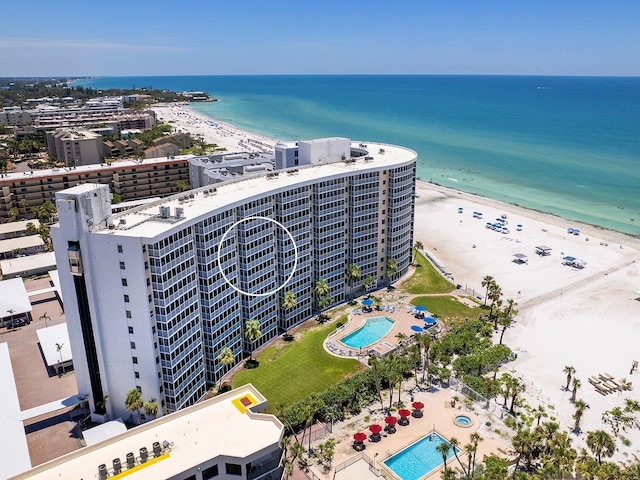 6300 Midnight Pass Rd Unit 809, Sarasota, FL 34242 - drone / aerial view of a pool area and waterfront with a beach
