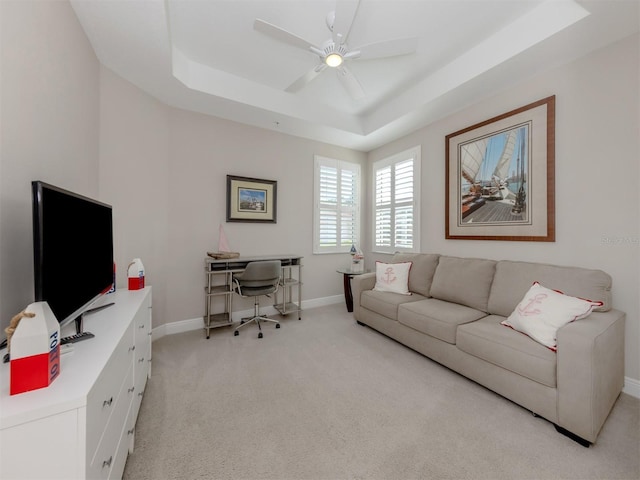 141 Bella Vista Ter Unit 34B, North Venice, FL 34275 - office space featuring a tray ceiling, light colored carpet, and ceiling fan
