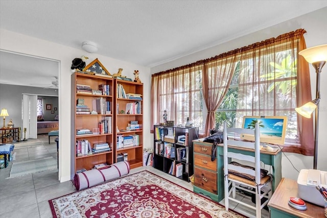 8651 Ellesmere Ct, North Port, FL 34287 - office featuring ceiling fan and a textured ceiling