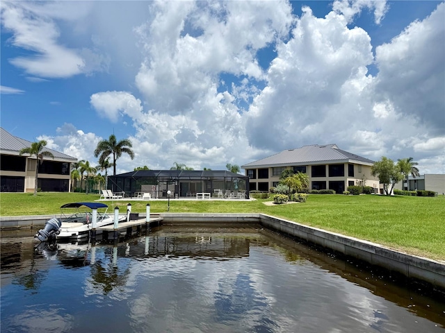 1335 Rock Dove Ct Unit 111, Punta Gorda, FL 33950 - dock area with a water view and a lawn