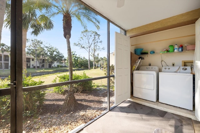 752 White Pine Tree Rd Unit 108, Venice, FL 34285 - laundry room with separate washer and dryer and a ceiling fan