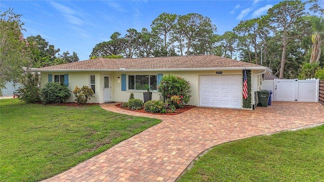 3274 Savage Rd, Sarasota, FL 34231 - single story home featuring a gate, an attached garage, decorative driveway, and stucco siding