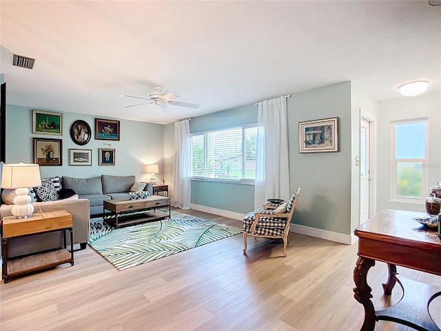 3274 Savage Rd, Sarasota, FL 34231 - living room featuring a ceiling fan and light wood finished floors