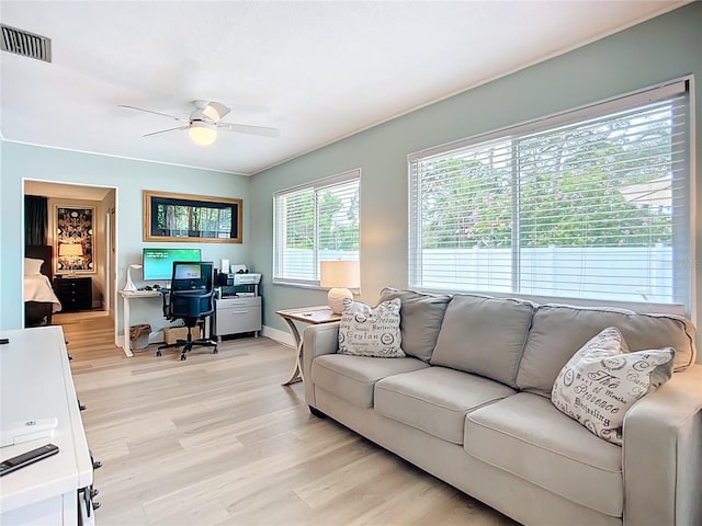 3274 Savage Rd, Sarasota, FL 34231 - office area featuring a ceiling fan and light wood finished floors