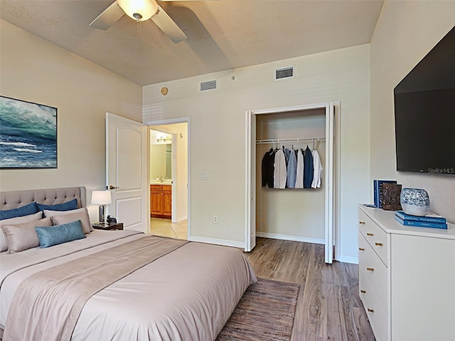 800 San Lino Cir Unit 813, Venice, FL 34292 - bedroom with light wood-style flooring, a closet, and ceiling fan