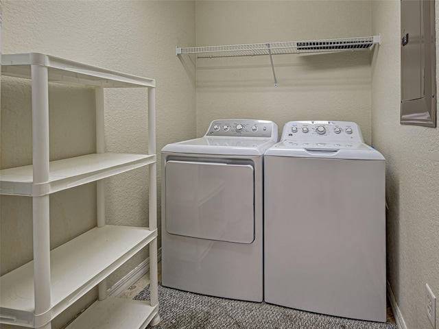 800 San Lino Cir Unit 813, Venice, FL 34292 - laundry area with washer and dryer, electric panel, and a textured wall