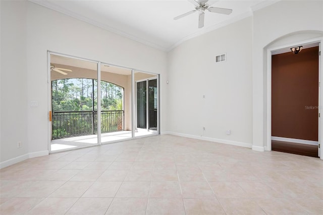 114 Bella Vista Ter Unit 6C, Nokomis, FL 34275 - empty room with a ceiling fan, crown molding, and light tile patterned floors