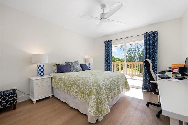 812 Garland Ave, Nokomis, FL 34275 - bedroom with access to outside, light wood-type flooring, a desk, and a ceiling fan