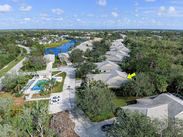 903 Addington Ct Unit 203, Venice, FL 34293 - aerial perspective of suburban area with a large body of water and a pool area