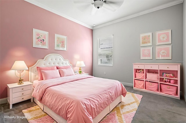 12301 Auburndale Ct, Venice, FL 34293 - carpeted bedroom featuring crown molding and a ceiling fan